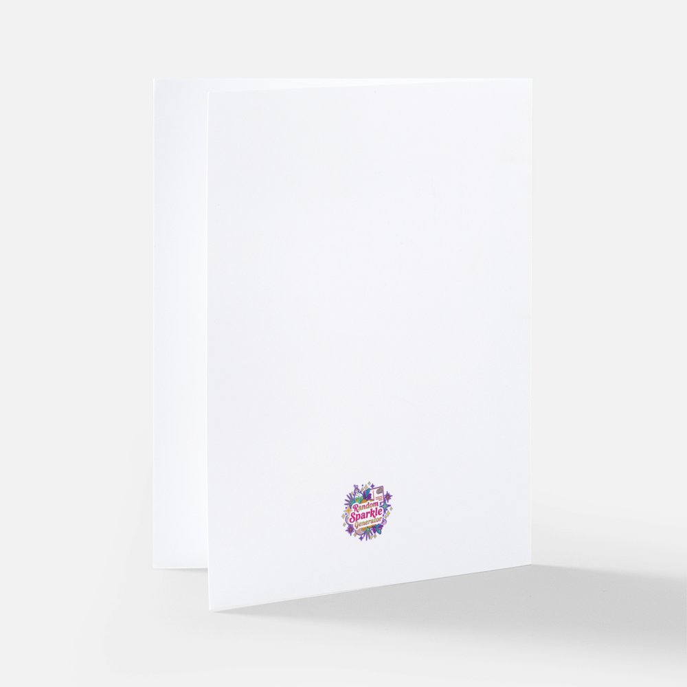 Show s the back of a white card with a small colourful round logo at the bottom center. The card is on a white background. 
