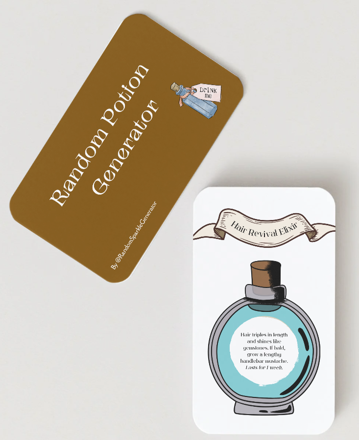 Two cards with potion illustrations and text on a white background